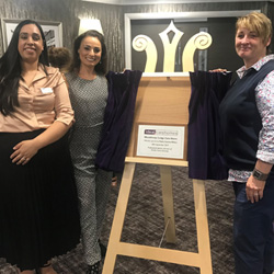 Flavia Cacace joined Woodthorpe Lodgeâ€™s General Manager, Preet Hundal, and Registered Care Manager, Tracy Taylor, to mark the new care home as officially open with a ceremonial ribbon cutting.
